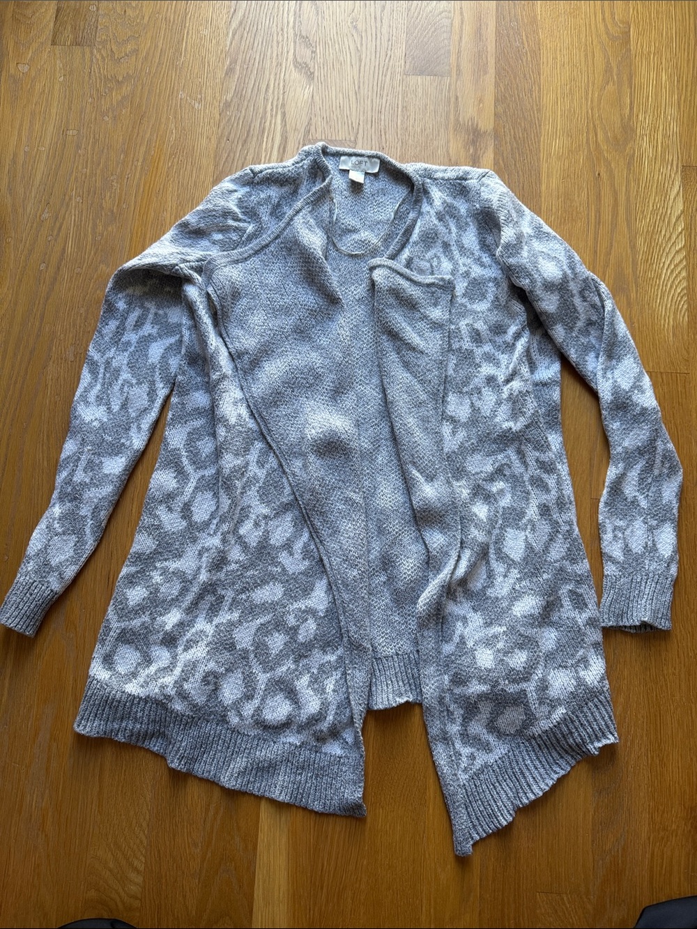 LOFT Gray and White Leopard Cardigan